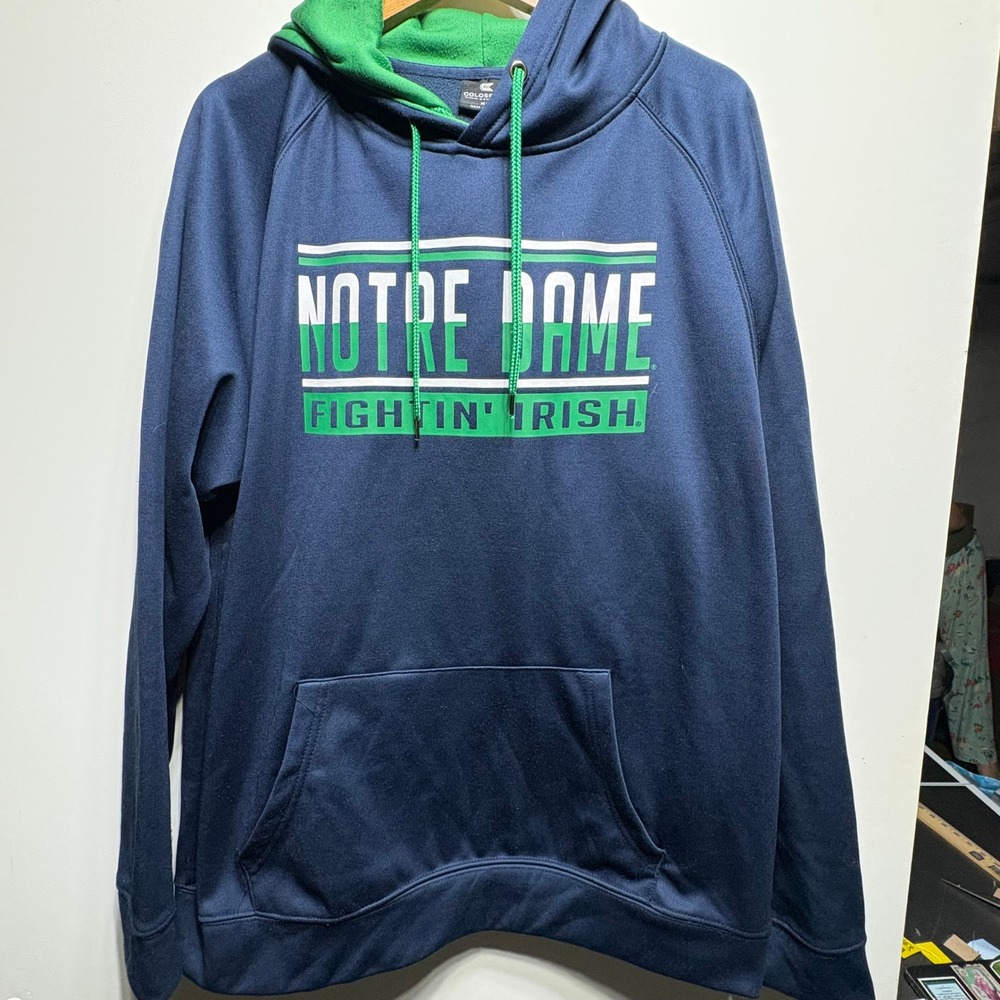 Colosseum Notre Dame Fighting Irish Hoodie Mens XL Navy Blue‎ Green Polyester